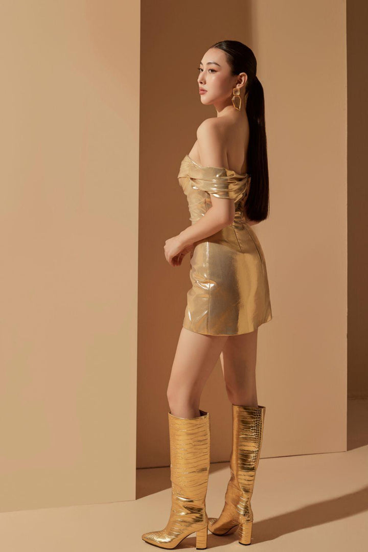 Ariana A-line Semi-Heart Neck Spandex Mini Dress - MEAN BLVD