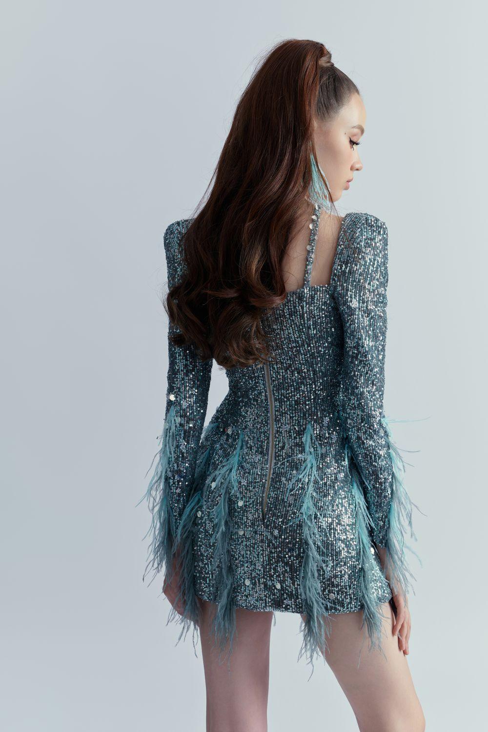 Women's Ariel A-line Feather Sequin Mini Dress S/M/L Blue MEAN BLVD S / Blue Women's Ariel A-line Feather Sequin Mini Dress S/M/L Blue MEAN BLVD S / Blue