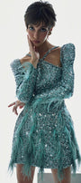 Ariel A-line Feather Sequin Mini Dress - MEAN BLVD