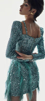 Ariel A-line Feather Sequin Mini Dress - MEAN BLVD
