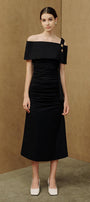 Ariel A-line Gathered Cotton Midi Dress - MEAN BLVD