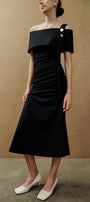 Ariel A-line Gathered Cotton Midi Dress - MEAN BLVD