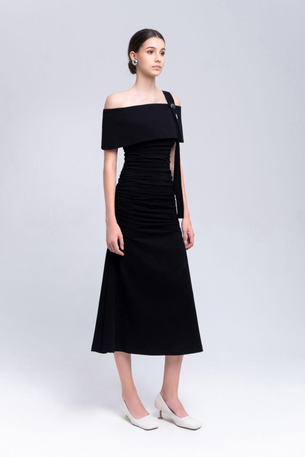 Ariel A-line Gathered Cotton Midi Dress - MEAN BLVD