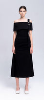Ariel A-line Gathered Cotton Midi Dress - MEAN BLVD