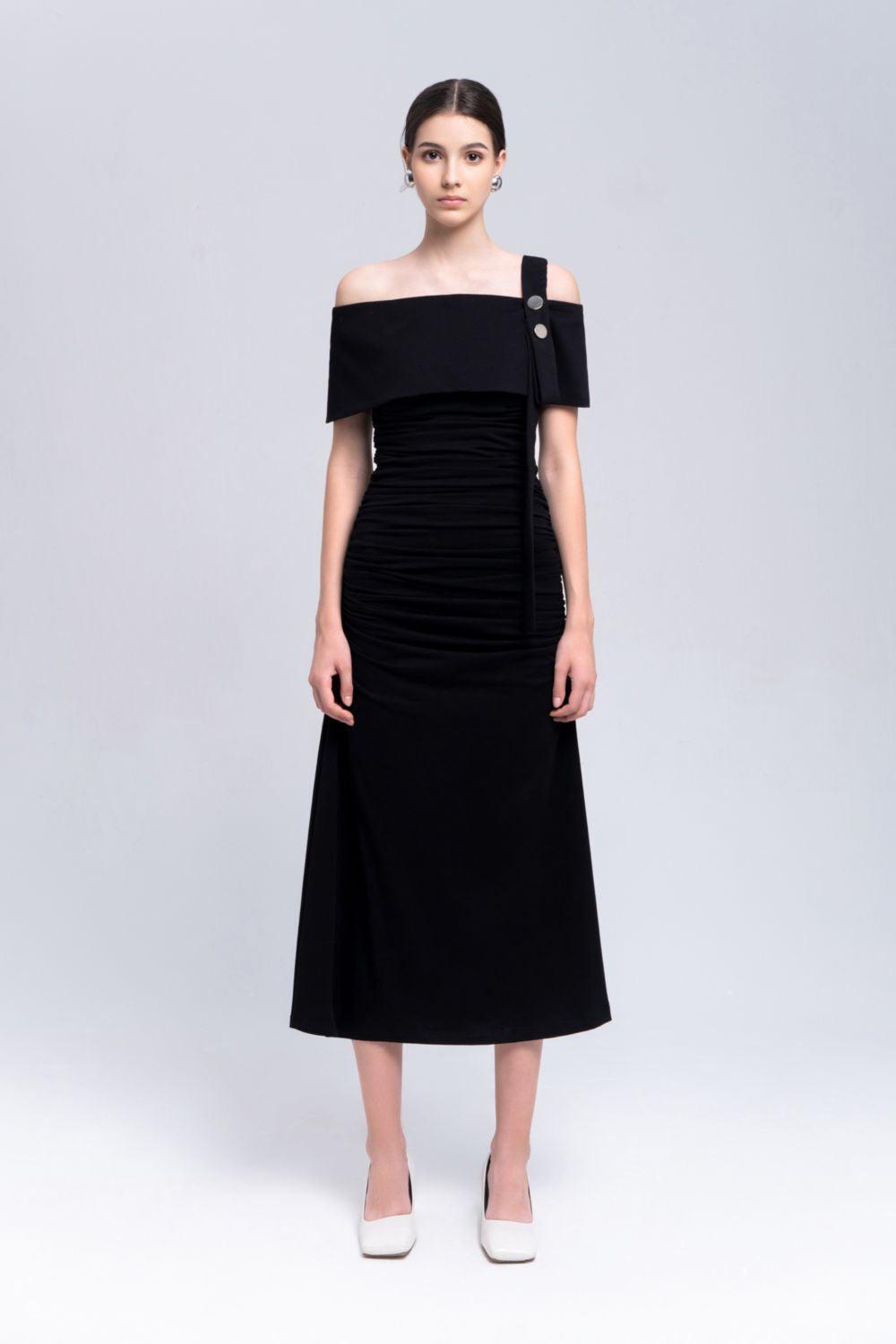 Ariel A-line Gathered Cotton Midi Dress - MEAN BLVD
