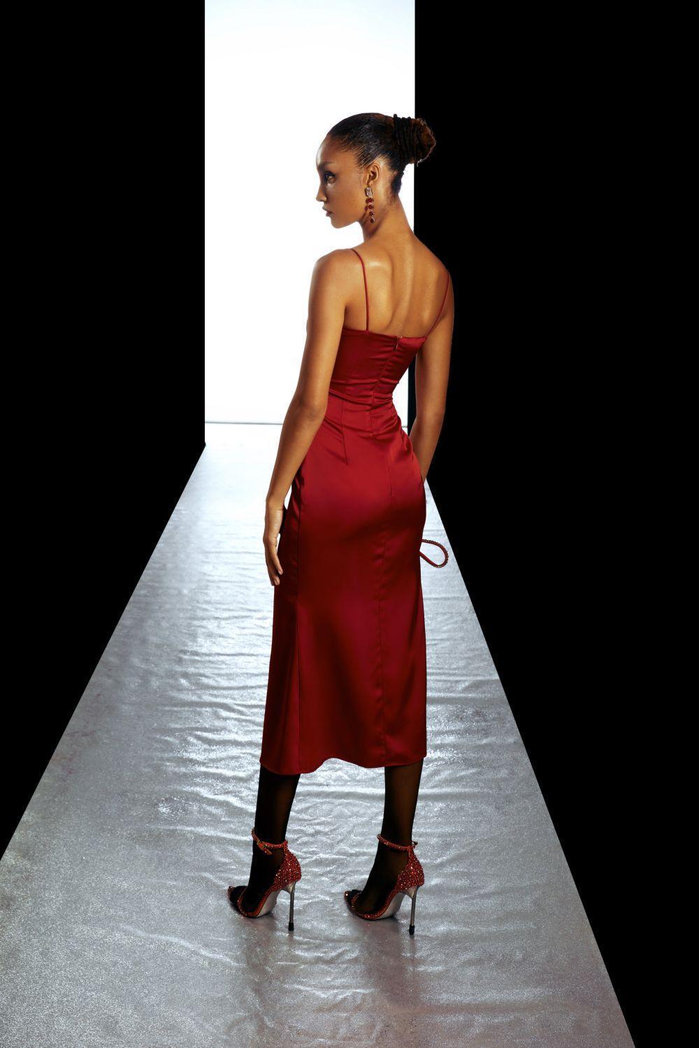 Ariel Slit Spaghetti Strap Silk Midi Dress - MEAN BLVD