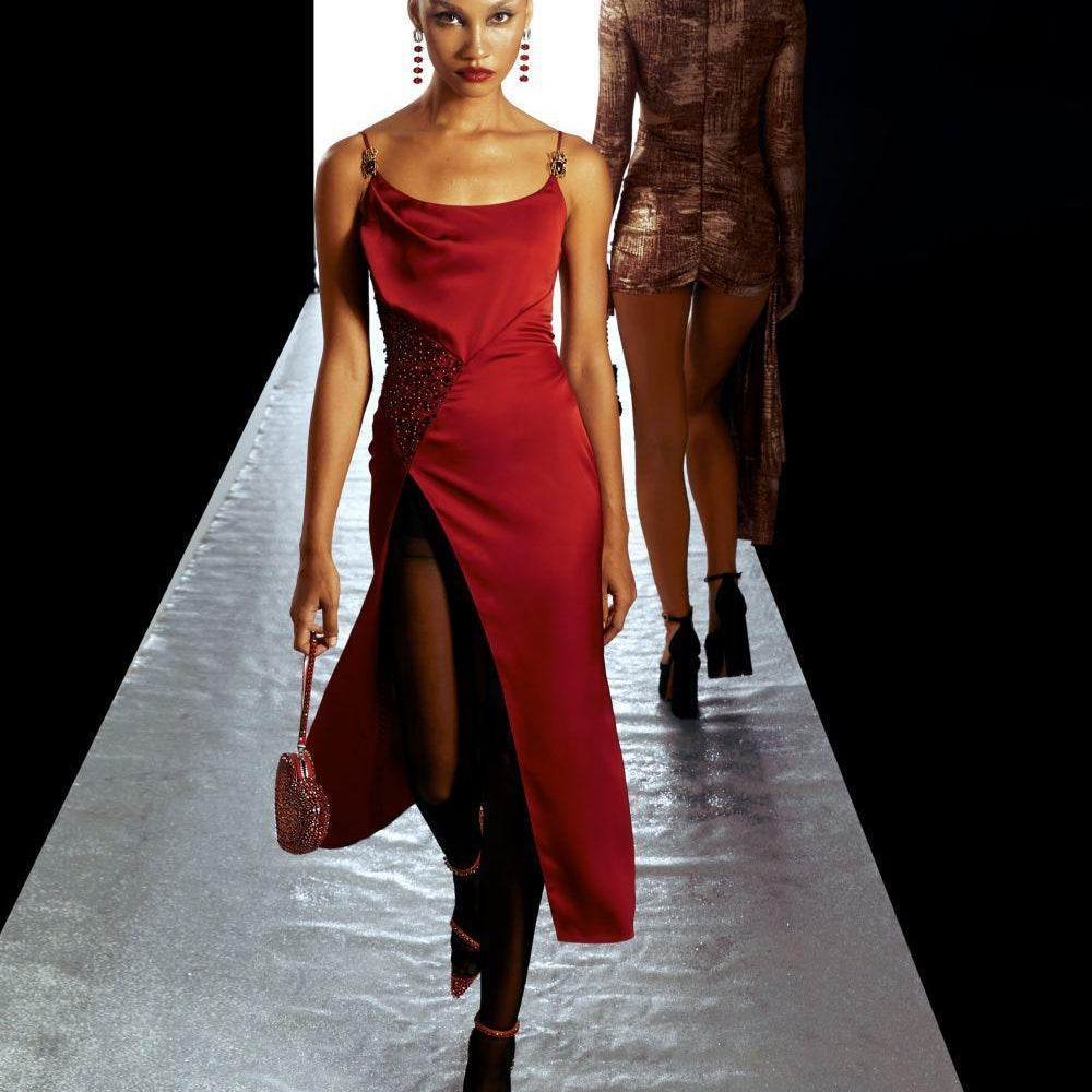 Ariel Slit Spaghetti Strap Silk Midi Dress - MEAN BLVD