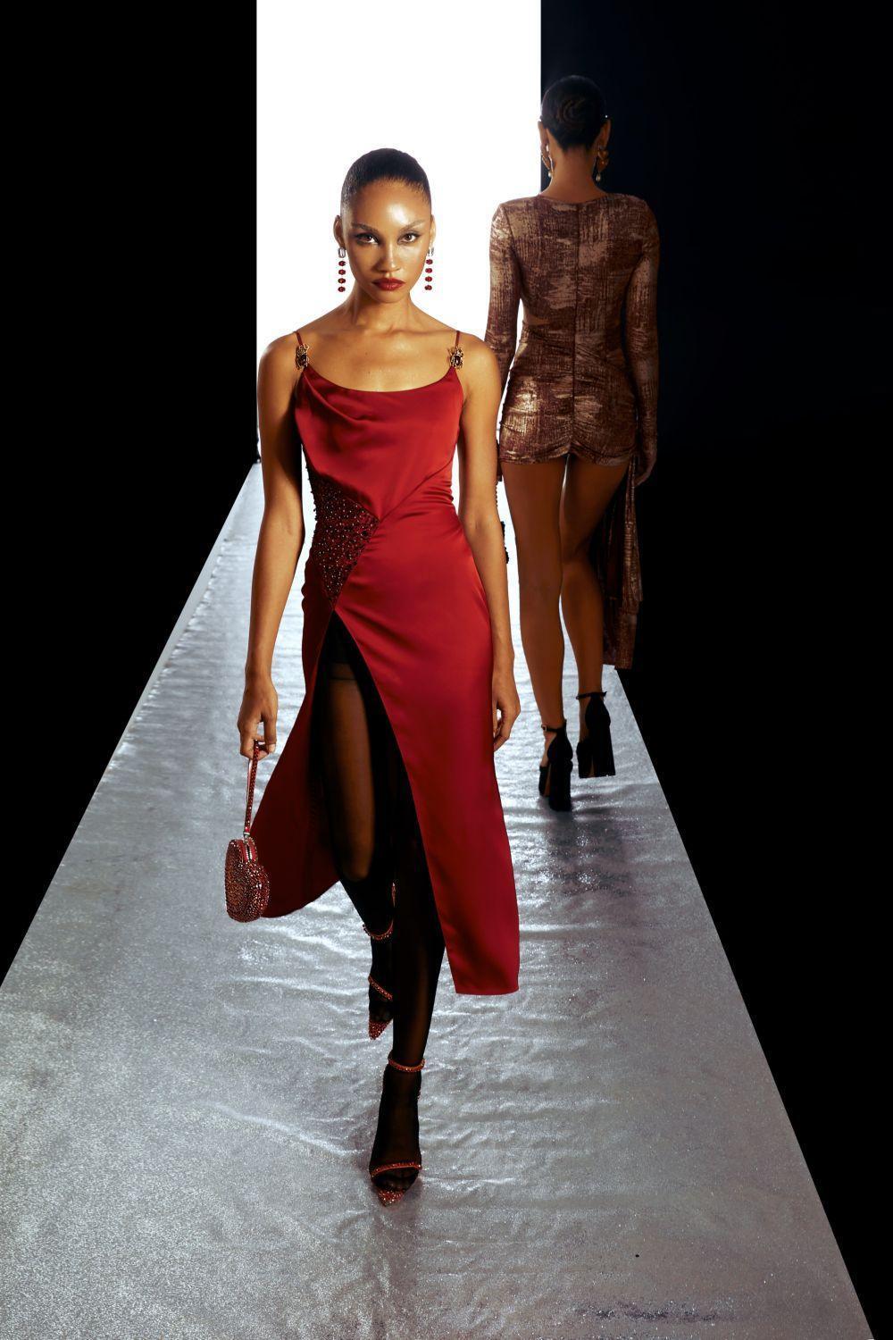 Ariel Slit Spaghetti Strap Silk Midi Dress - MEAN BLVD