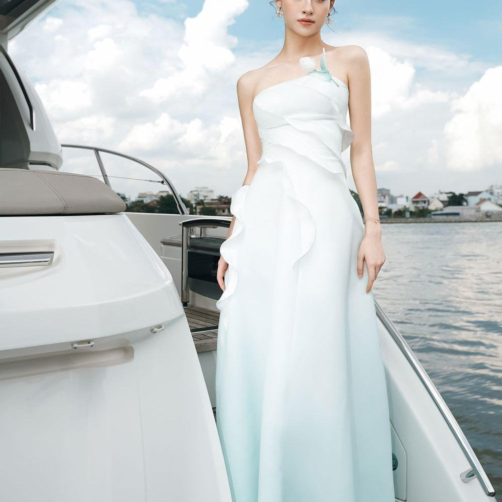 Ariel Strapless Wavy Taffeta Cotton Maxi Dress - MEAN BLVD