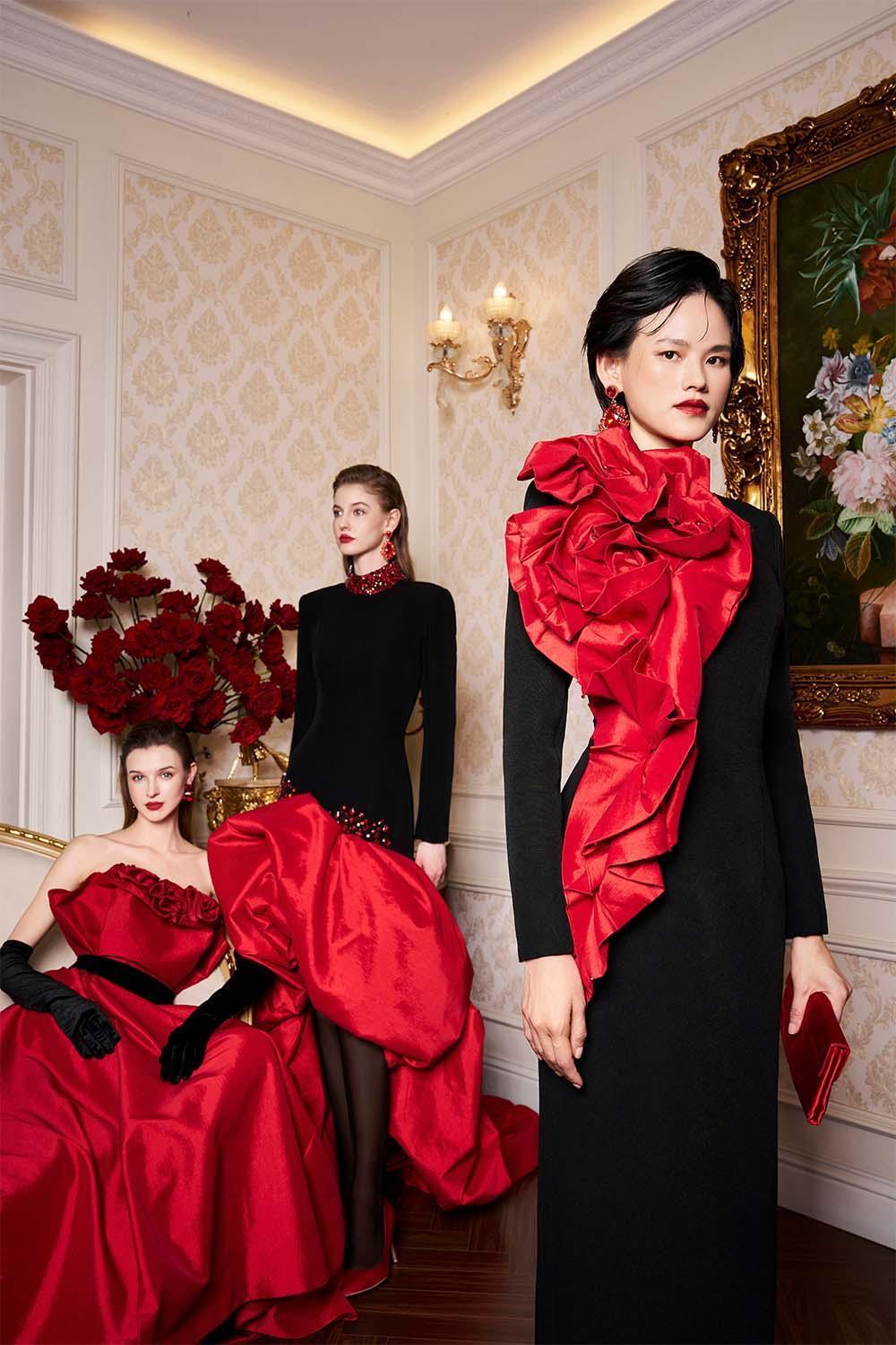 Ariya Asymmetric High Neck Scuba Extra Long Length Dress - MEAN BLVD