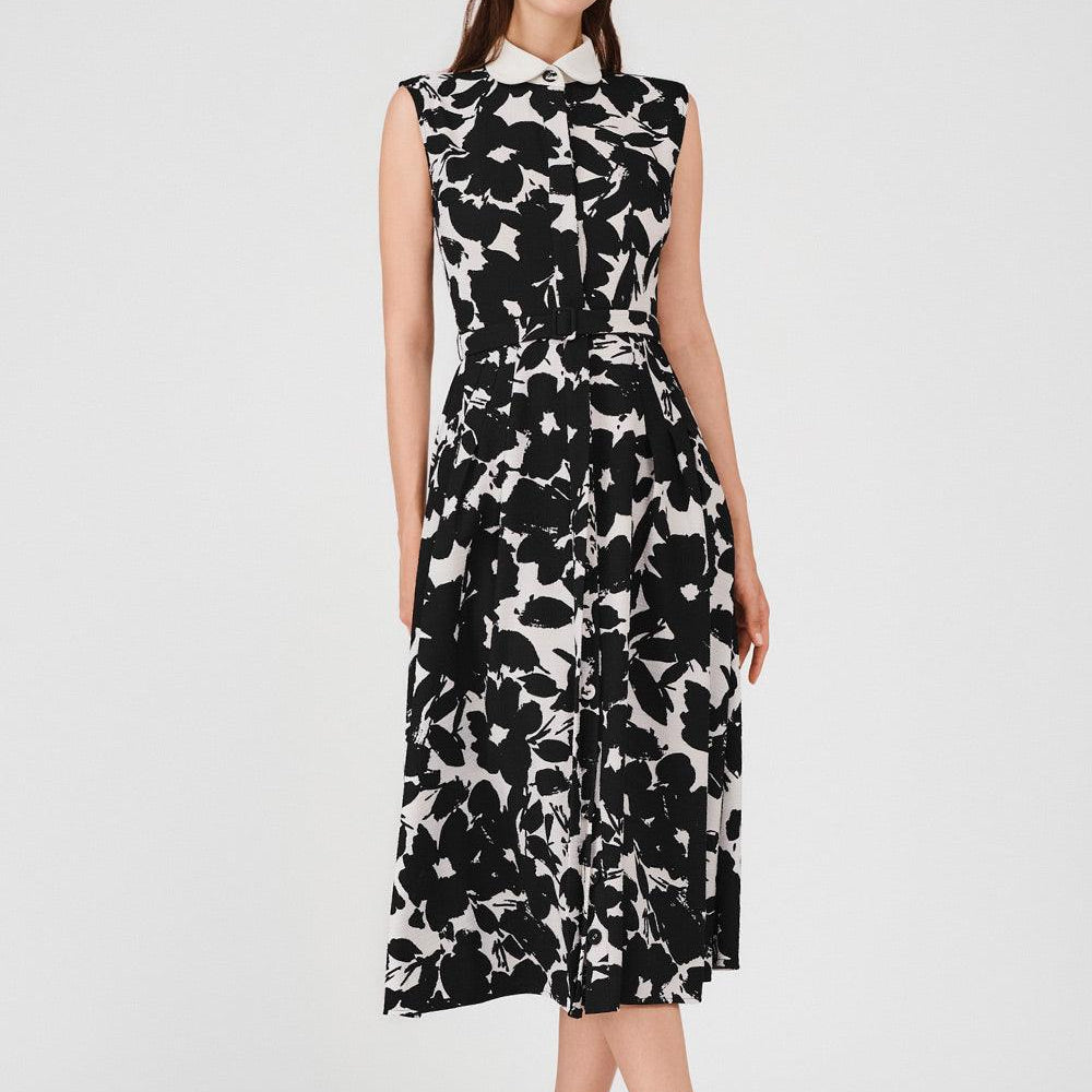 Ariyah A-line Single Breasted Poly Silk Midi Dress - MEAN BLVD