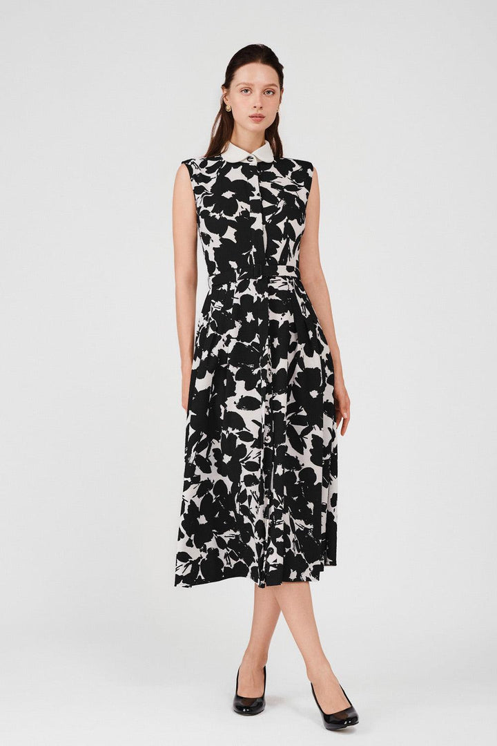 Ariyah A-line Single Breasted Poly Silk Midi Dress - MEAN BLVD