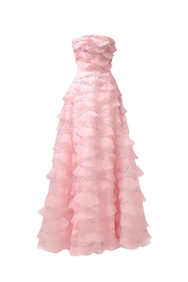 Arjun Strapless Stone Organza Floor Length Dress - MEAN BLVD