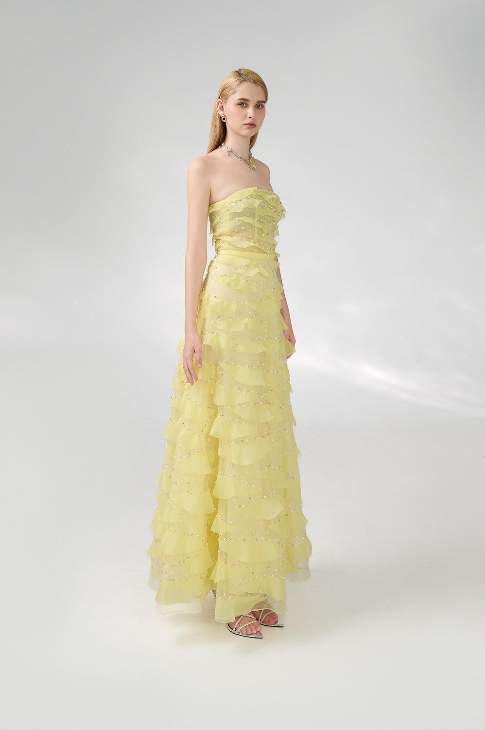 Arjun Strapless Stone Organza Floor Length Dress - MEAN BLVD