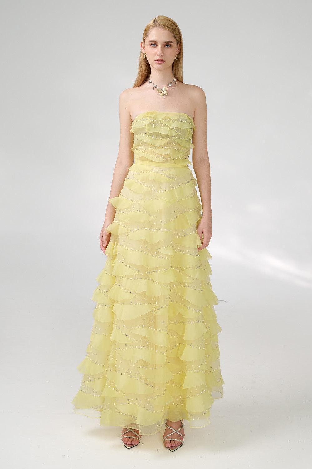 Arjun Strapless Stone Organza Floor Length Dress - MEAN BLVD