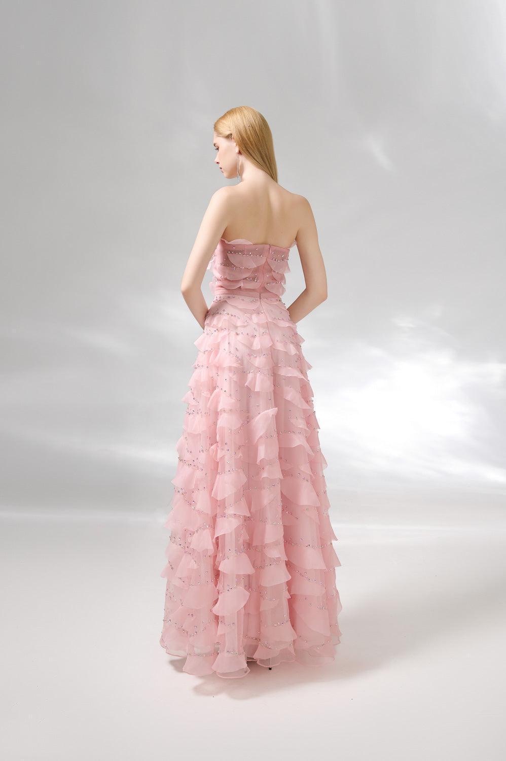 Arjun Strapless Stone Organza Floor Length Dress - MEAN BLVD