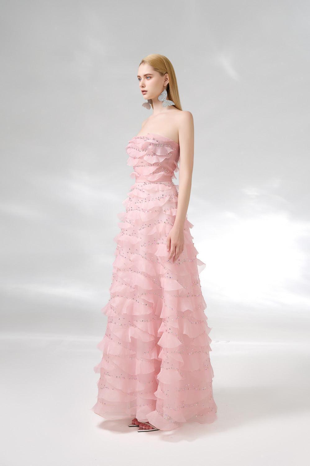 Arjun Strapless Stone Organza Floor Length Dress - MEAN BLVD