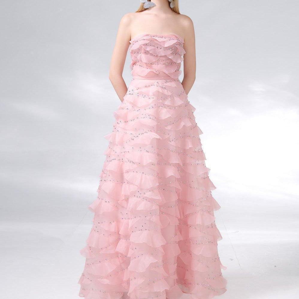 Arjun Strapless Stone Organza Floor Length Dress - MEAN BLVD