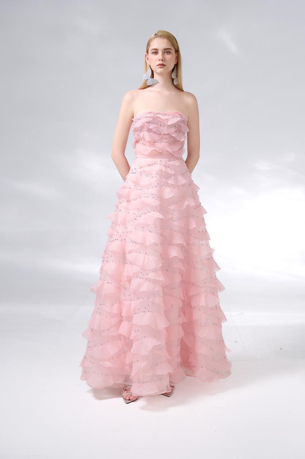 Arjun Strapless Stone Organza Floor Length Dress - MEAN BLVD
