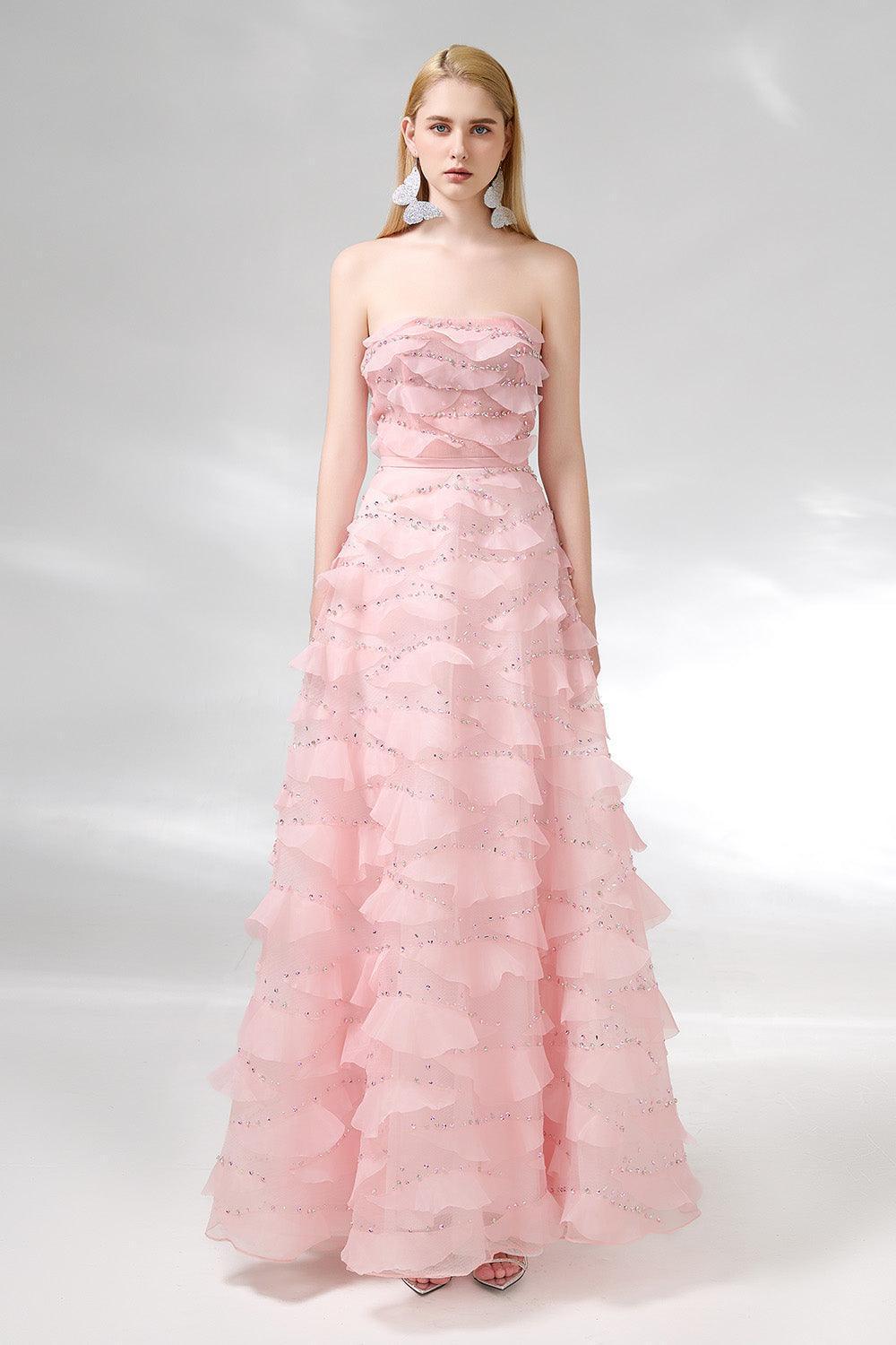 Arjun Strapless Stone Organza Floor Length Dress - MEAN BLVD