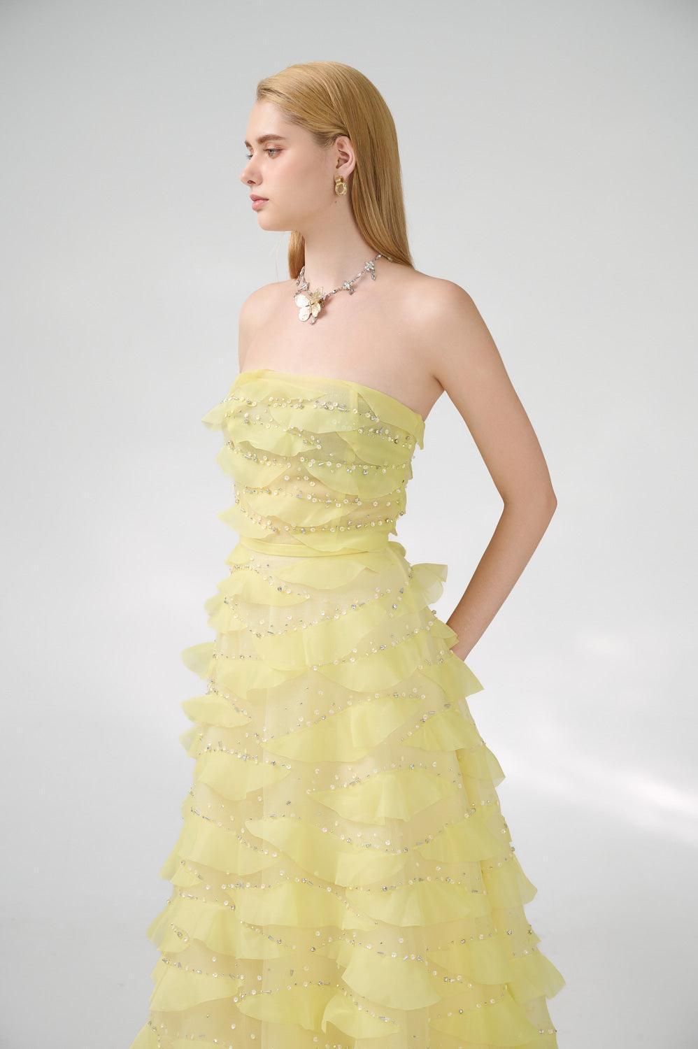 Arjun Strapless Stone Organza Floor Length Dress - MEAN BLVD