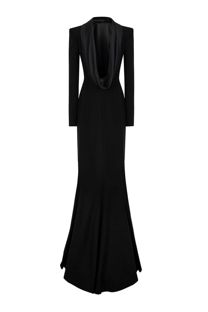 Arlene Mermaid Long Sleeved Satin Crepe Floor Length Dress - MEAN BLVD