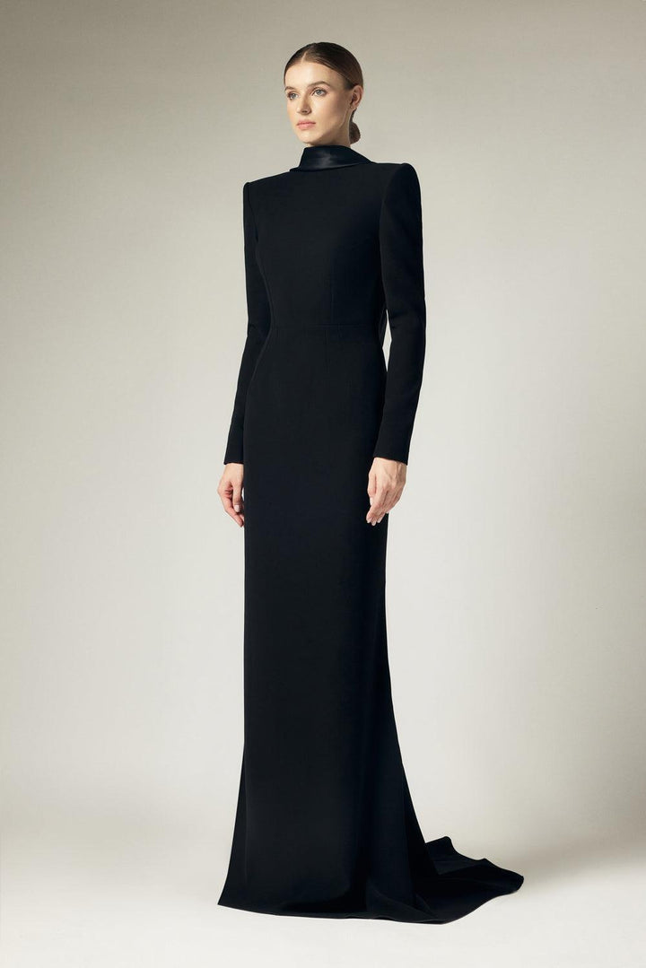 Arlene Mermaid Long Sleeved Satin Crepe Floor Length Dress - MEAN BLVD