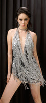 Arlette Halter Sleeveless Mesh Sequin Mini Dress - MEAN BLVD