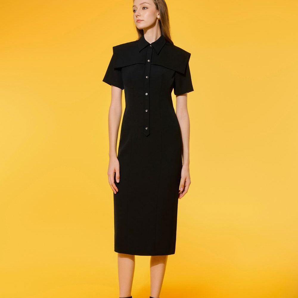 Arohi Pencil Cape Shoulder Crepe Calf Length Dress - MEAN BLVD