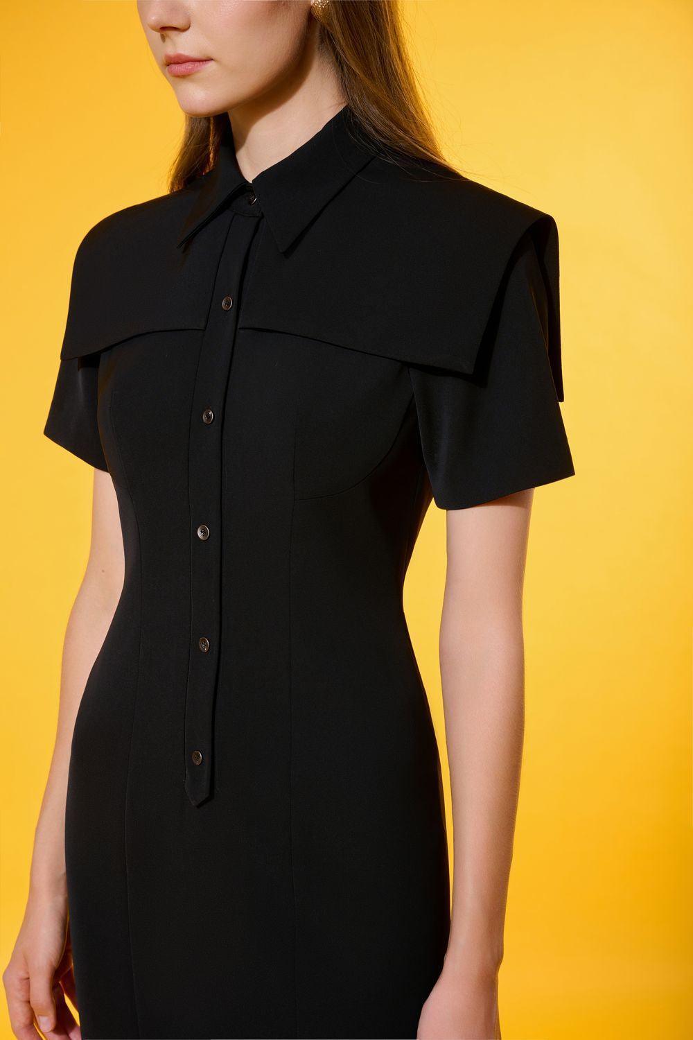 Arohi Pencil Cape Shoulder Crepe Calf Length Dress - MEAN BLVD