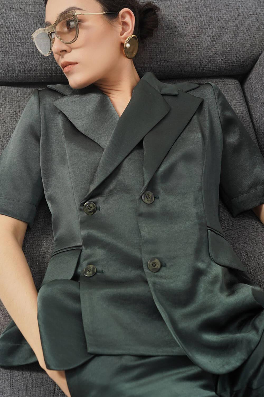 Arya Asymmetric Double Breasted Silk Blazer - MEAN BLVD