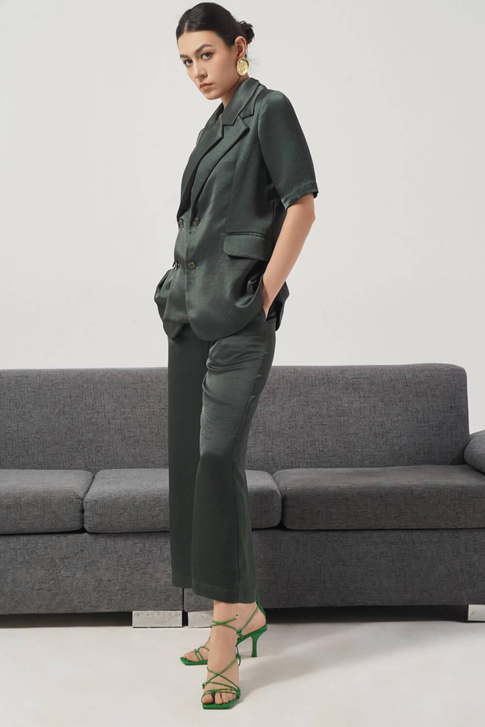 Arya Straight Wide Leg Silk Calf Length Pants - MEAN BLVD