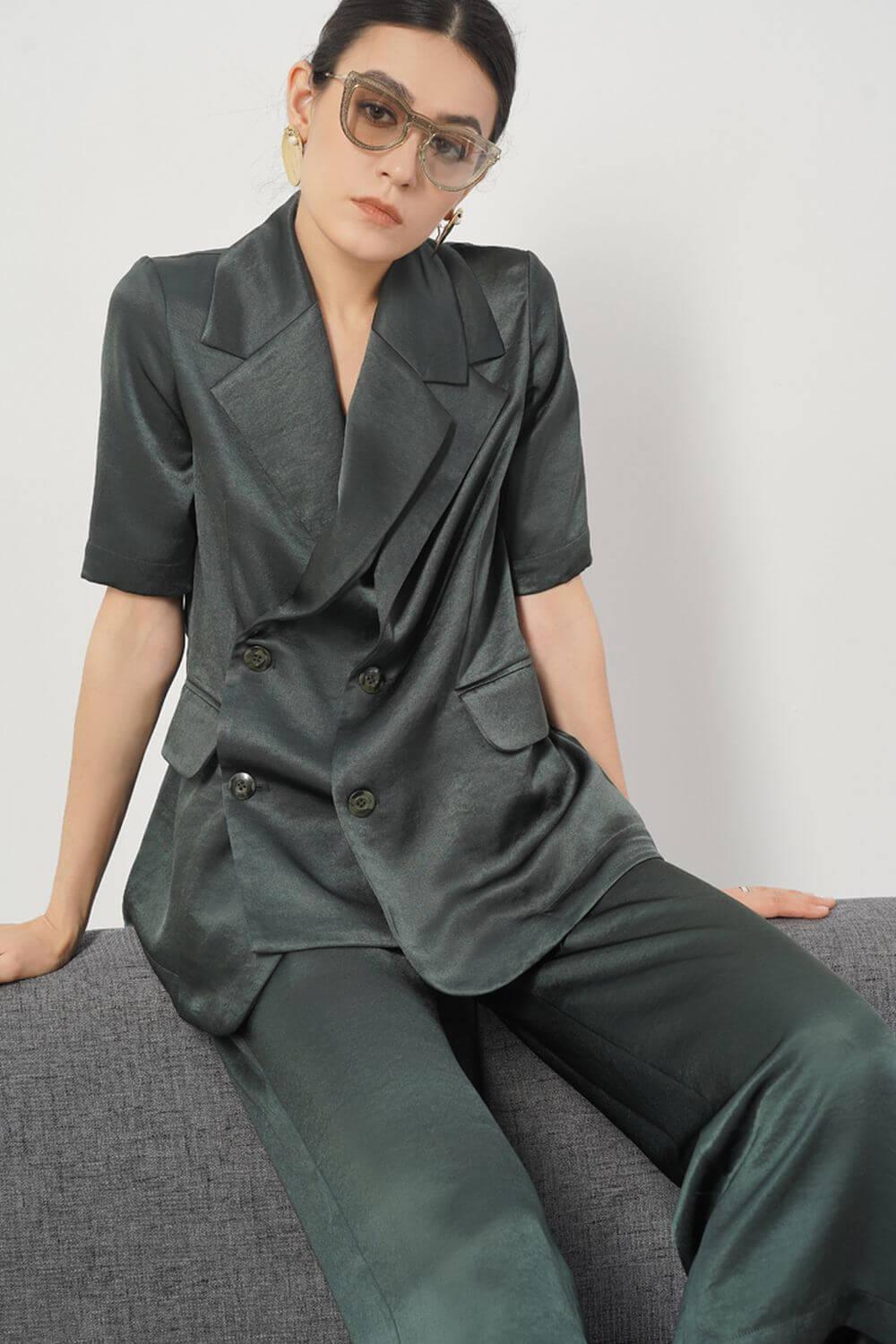 Arya Straight Wide Leg Silk Calf Length Pants - MEAN BLVD