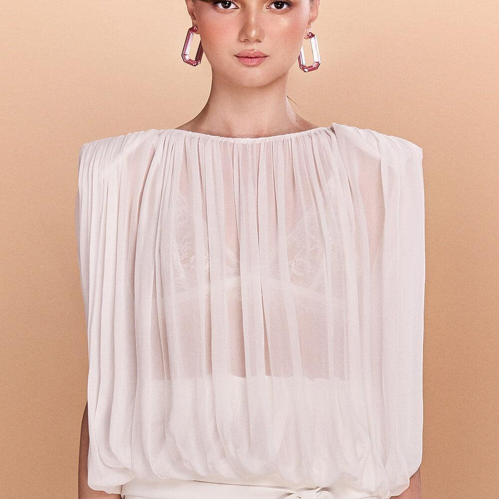 Aspen Gathered See-Through Chiffon Top - MEAN BLVD