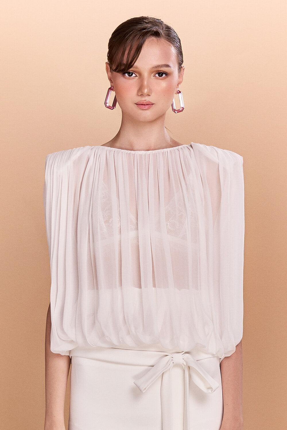 Aspen Gathered See-Through Chiffon Top - MEAN BLVD