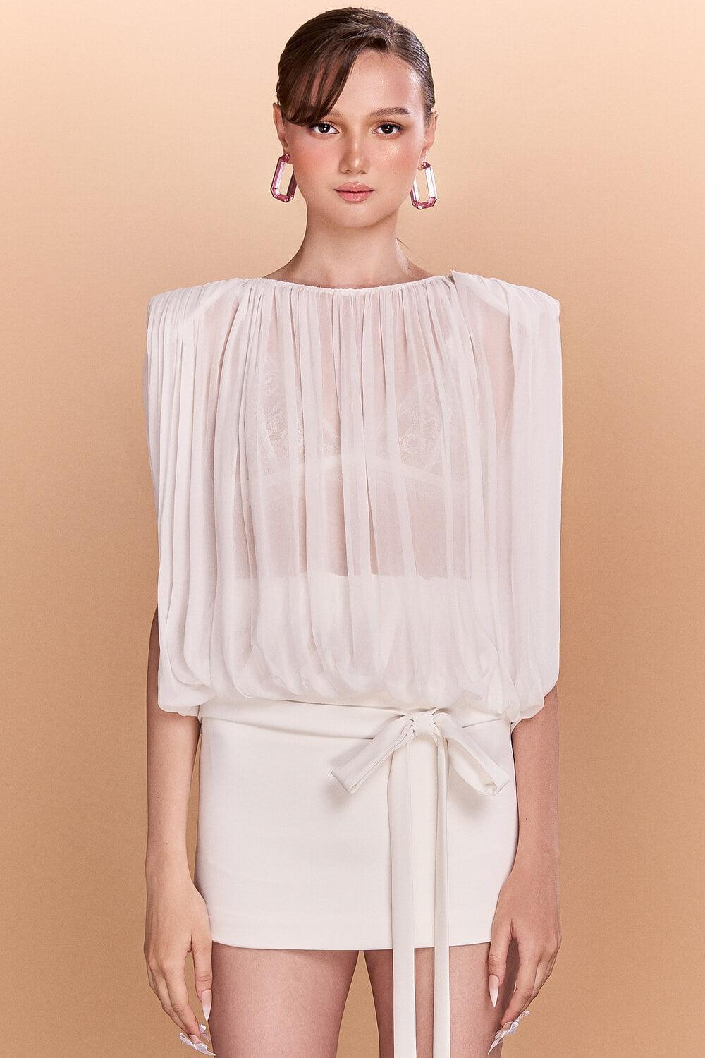 Aspen Gathered See-Through Chiffon Top - MEAN BLVD