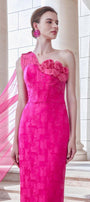 Aspira Pegged One Shoulder Brocade Floor Length Dress - MEAN BLVD