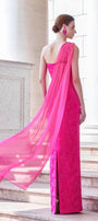 Aspira Pegged One Shoulder Brocade Floor Length Dress - MEAN BLVD