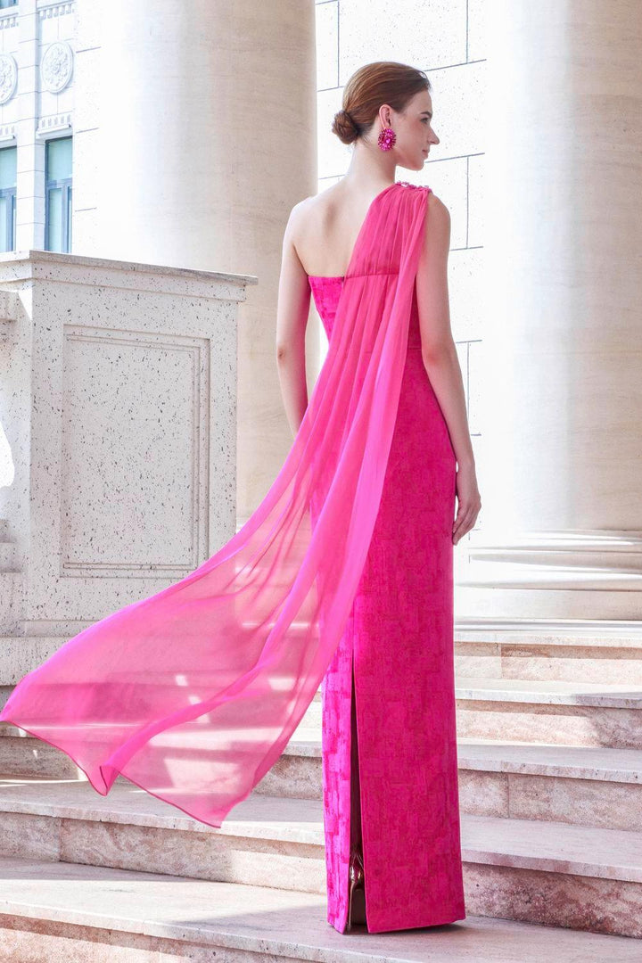 Aspira Pegged One Shoulder Brocade Floor Length Dress - MEAN BLVD