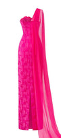 Aspira Pegged One Shoulder Brocade Floor Length Dress - MEAN BLVD