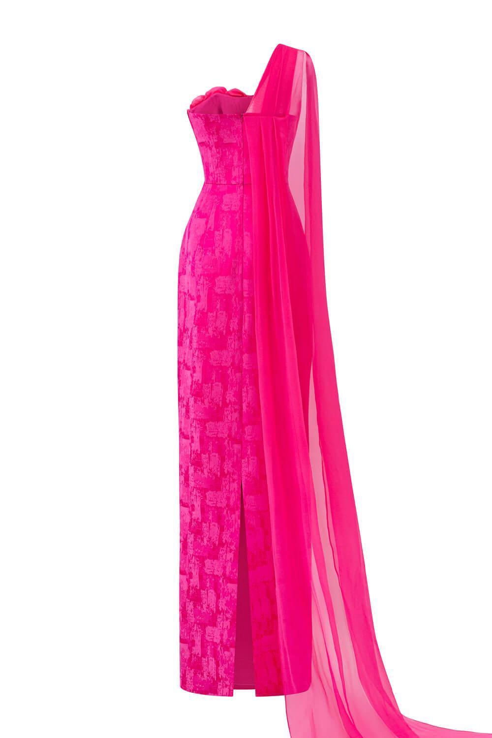 Aspira Pegged One Shoulder Brocade Floor Length Dress - MEAN BLVD
