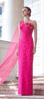 Aspira Pegged One Shoulder Brocade Floor Length Dress - MEAN BLVD