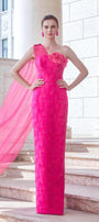 Aspira Pegged One Shoulder Brocade Floor Length Dress - MEAN BLVD