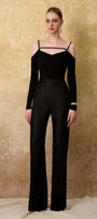 Astral Straight Cold Shoulder Sleeved Spandex Taffeta Floor Length Jumpsuit - MEAN BLVD