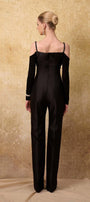 Astral Straight Cold Shoulder Sleeved Spandex Taffeta Floor Length Jumpsuit - MEAN BLVD