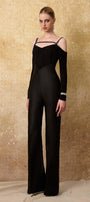 Astral Straight Cold Shoulder Sleeved Spandex Taffeta Floor Length Jumpsuit - MEAN BLVD