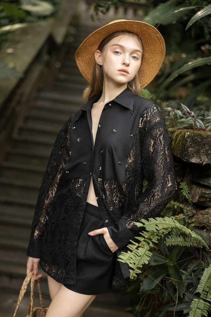 Astrid Straight Collared Neck Lace Shirt - MEAN BLVD