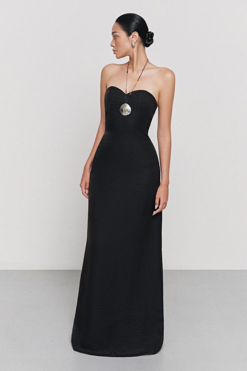 Women's Hien Strapless Semi-Heart Neck Silk Organza Floor Length Dress XS/S/M/L/XL/Customize Black MEAN BLVD, Black / XS Women's Hien Strapless Semi-Heart Neck Silk Organza Floor Length Dress XS/S/M/L/XL/Customize Black MEAN BLVD, Black / XS
