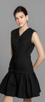 Aubrie Drop Waist V-Neck Polycotton Mini Dress - MEAN BLVD