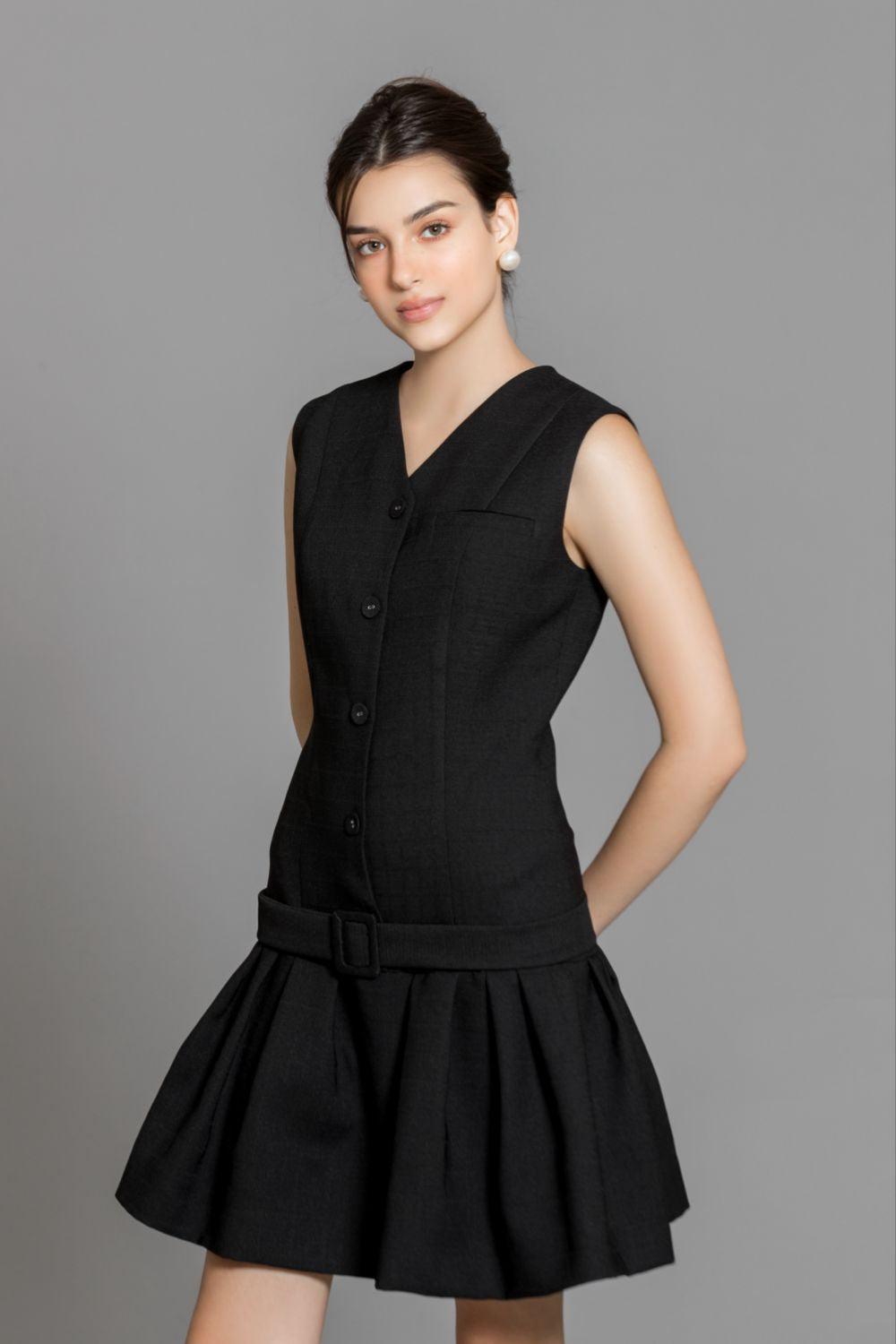 Aubrie Drop Waist V-Neck Polycotton Mini Dress - MEAN BLVD